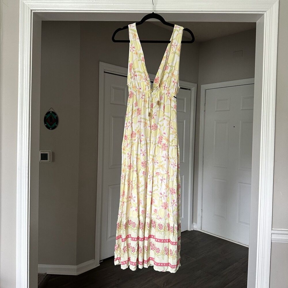 Maaji Eva Maxi Dress in Lemonade Women’s Long Yellow Pink Tropical Print Sz S - Picture 4 of 14